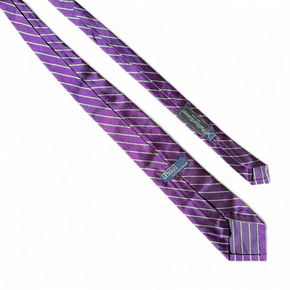 Vintage Polo Ralph Lauren Purple Diagonal Striped Neck Tie Classic Preppy Wide